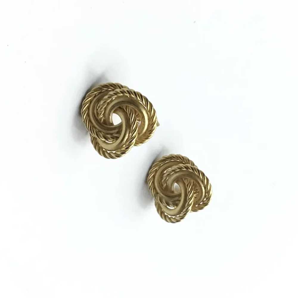 Gold Tone Twisted Love Knot Clip Earrings - image 3