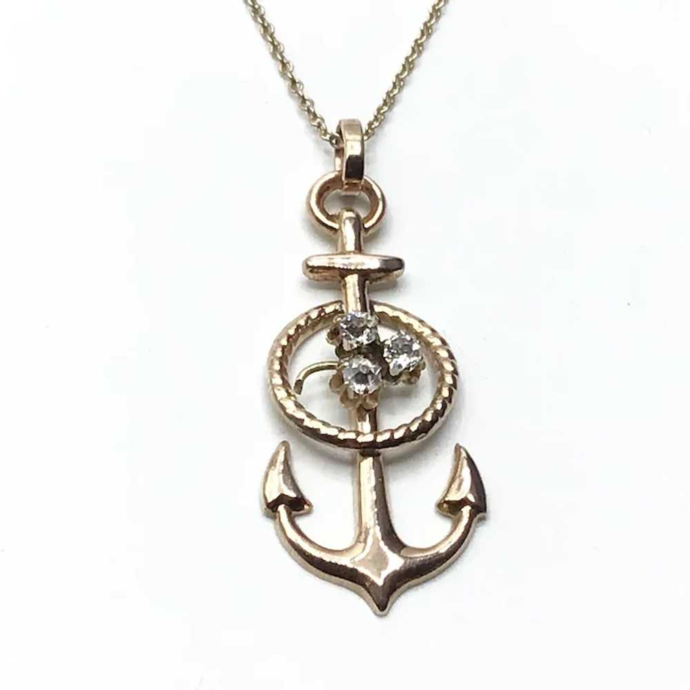Antique Gold Filled Paste Anchor & 10K Gold Chain… - image 3