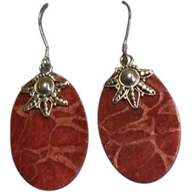 Sterling Silver Sponge Coral Dangle Earrings - image 1