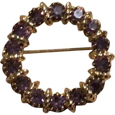 Gold Tone Amethyst Rhinestone Brooch - image 1