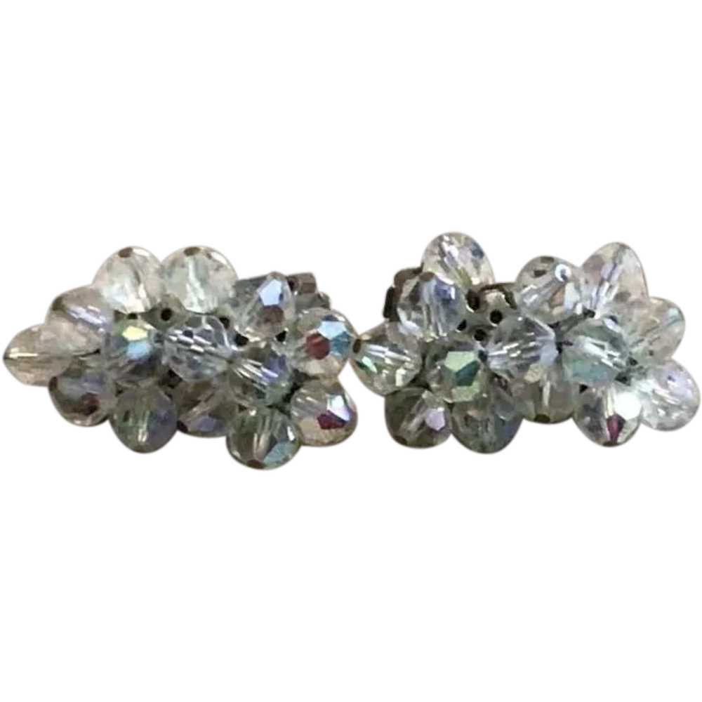 Silver Tone Faceted Crystal Clip Earrings - image 1