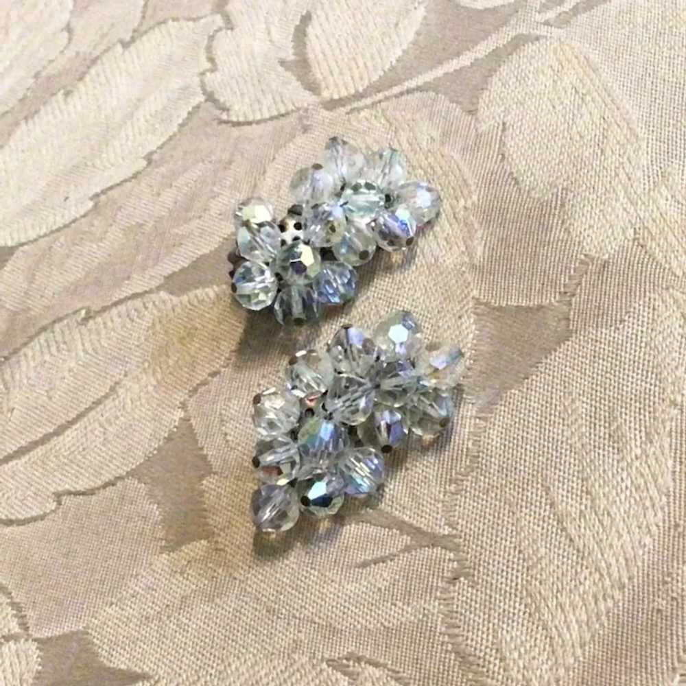 Silver Tone Faceted Crystal Clip Earrings - image 2
