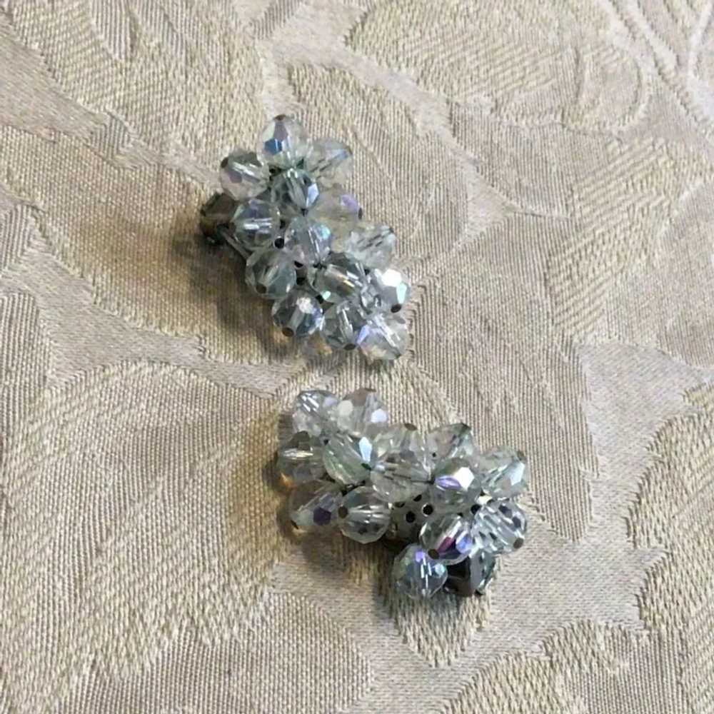 Silver Tone Faceted Crystal Clip Earrings - image 3