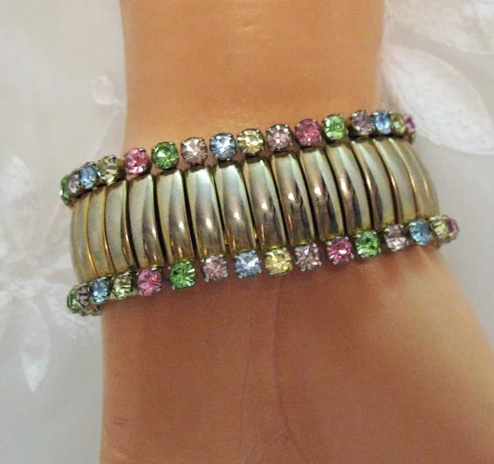 Signed Trinidad Vintage Pastel Rhinestone Expansi… - image 3