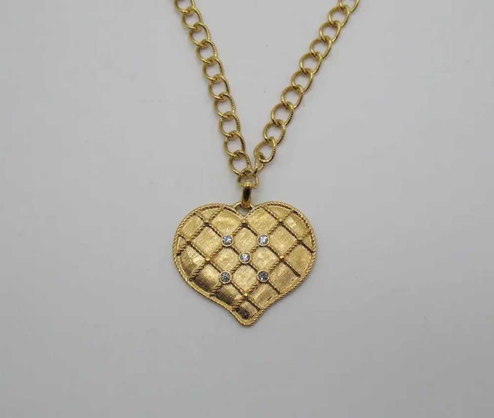 Stylized Heart Rhinestone Vintage Golden Chain Ne… - image 2