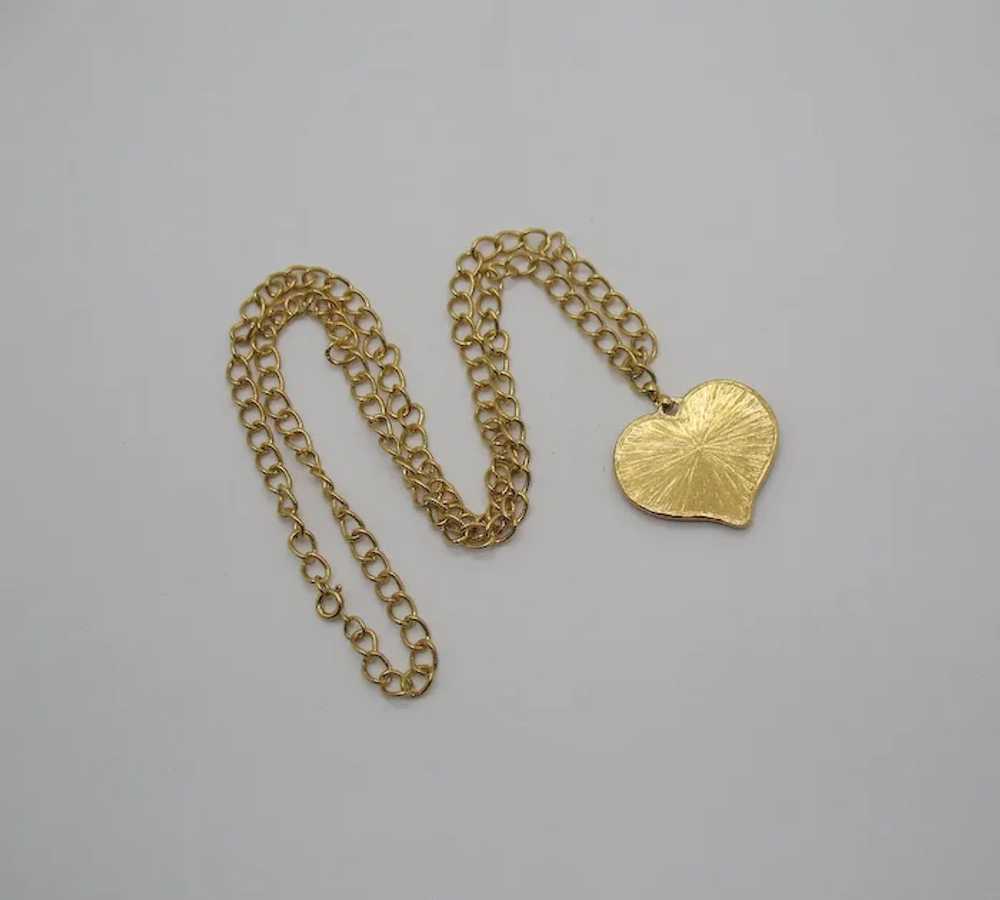 Stylized Heart Rhinestone Vintage Golden Chain Ne… - image 4