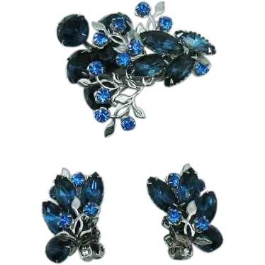 Vintage Silvery Sapphire Blue Rhinestone Layered … - image 1