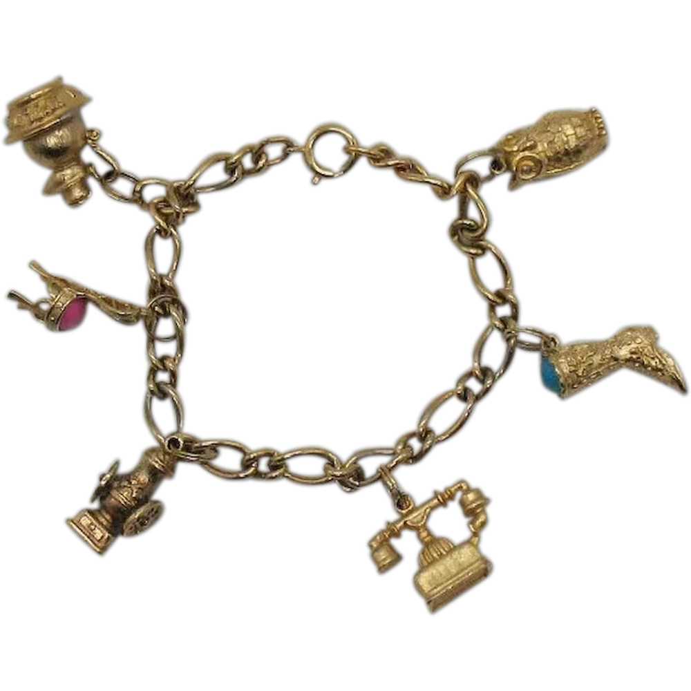 Unusual Signed Avon Vintage Six 3D Charm Bracelet - image 1