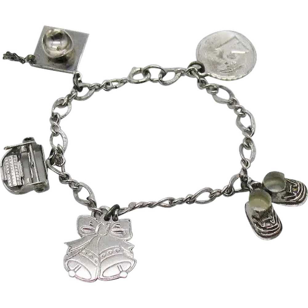 Vintage Sterling Silver 5 Charm 925 Charm Bracelet - image 1