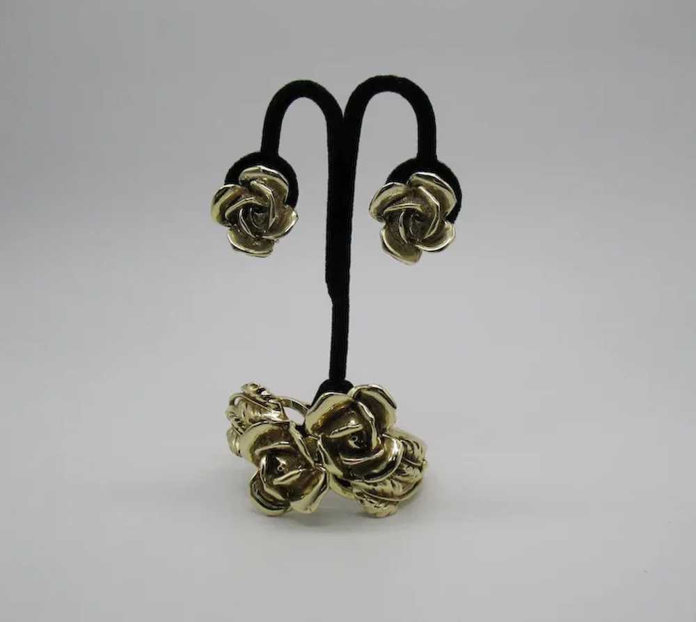 Unusual BOLD Vintage Golden Rose Clamper Bracelet… - image 2