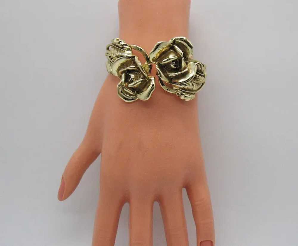 Unusual BOLD Vintage Golden Rose Clamper Bracelet… - image 3