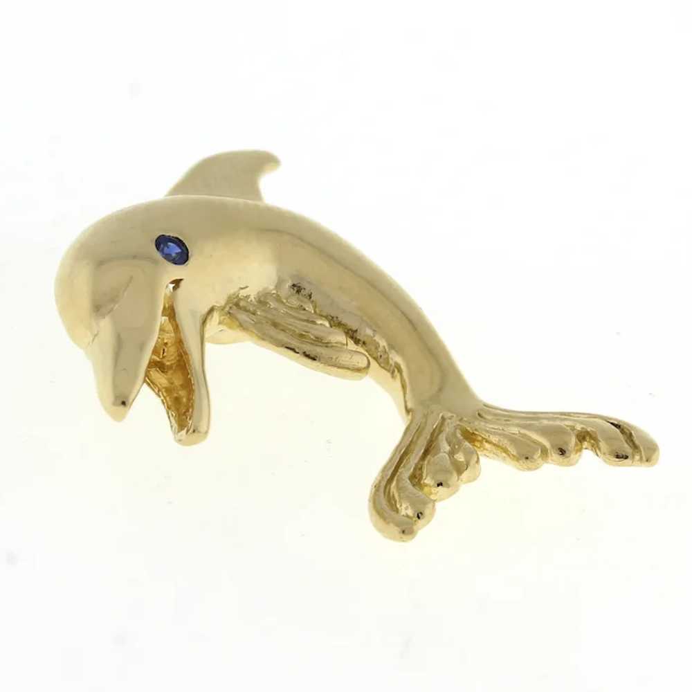 Dolphin Pendant 14K Yellow Gold Blue Sapphire Acc… - image 3