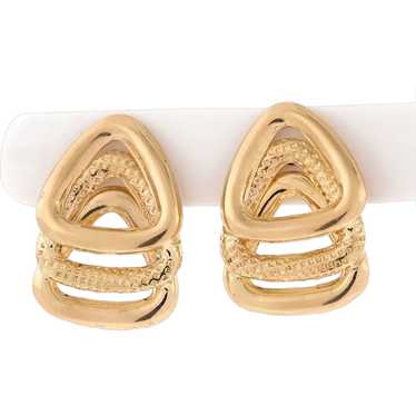 18K Yellow Gold 3-Layered Triangle Drop Earrings … - image 1