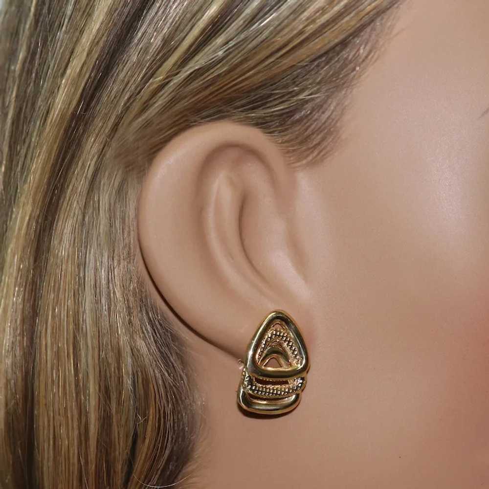 18K Yellow Gold 3-Layered Triangle Drop Earrings … - image 2