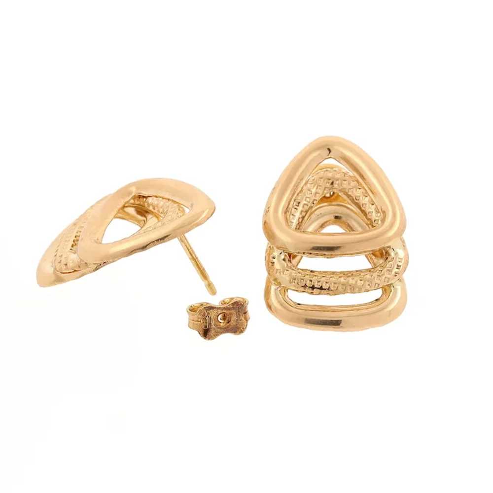 18K Yellow Gold 3-Layered Triangle Drop Earrings … - image 3