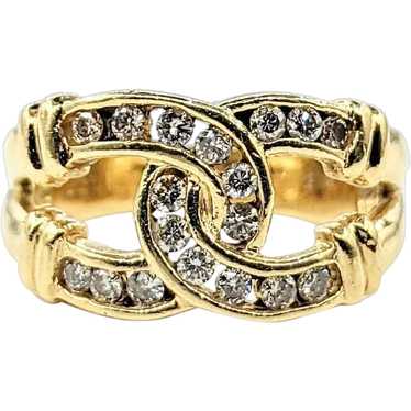 Stylish Diamond & 18K Gold Interlocking Fashion R… - image 1