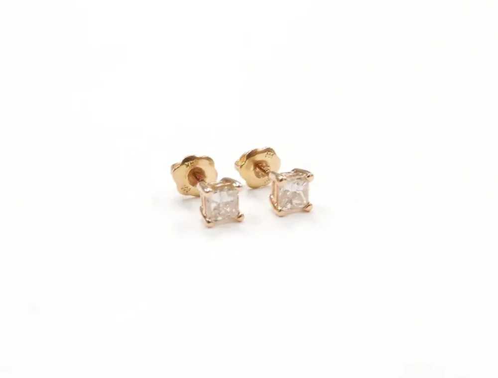 Princess Cut Diamond .46 ctw Stud Earrings 14k Ye… - image 2