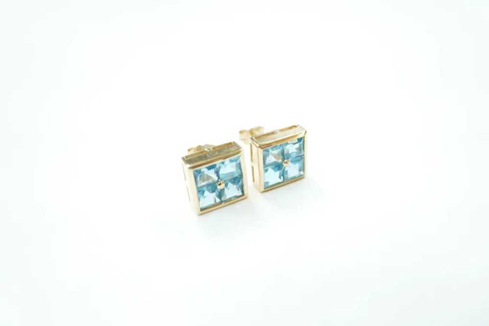 Swiss Blue Topaz 3.84 ctw Square Stud Earrings 14… - image 2
