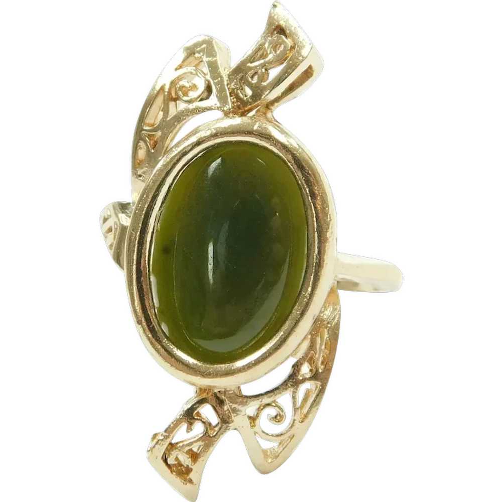 Jade 2.46 Carat Filigree Bypass Ring 14k Gold - image 1