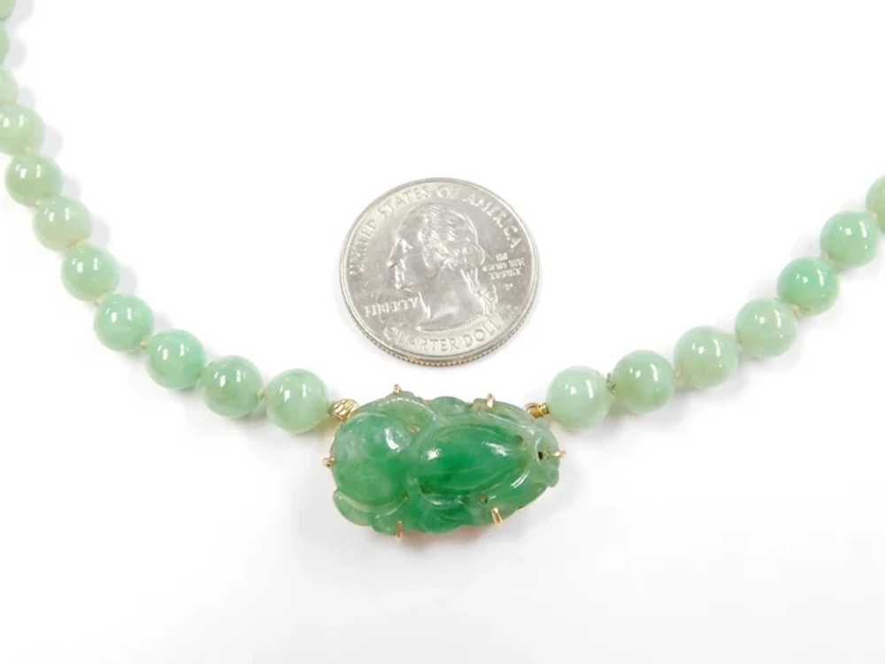 Vintage Green Jade Beaded Necklace with Carving 1… - image 3
