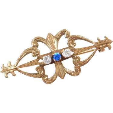 Edwardian 14k Gold Blue and White Spinel Pin / Bro