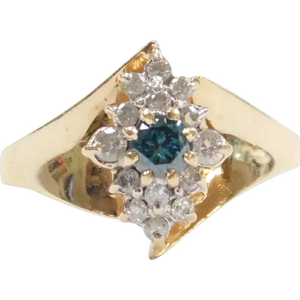 Blue and White Diamond .42 ctw Ring 14k Gold Two-… - image 1