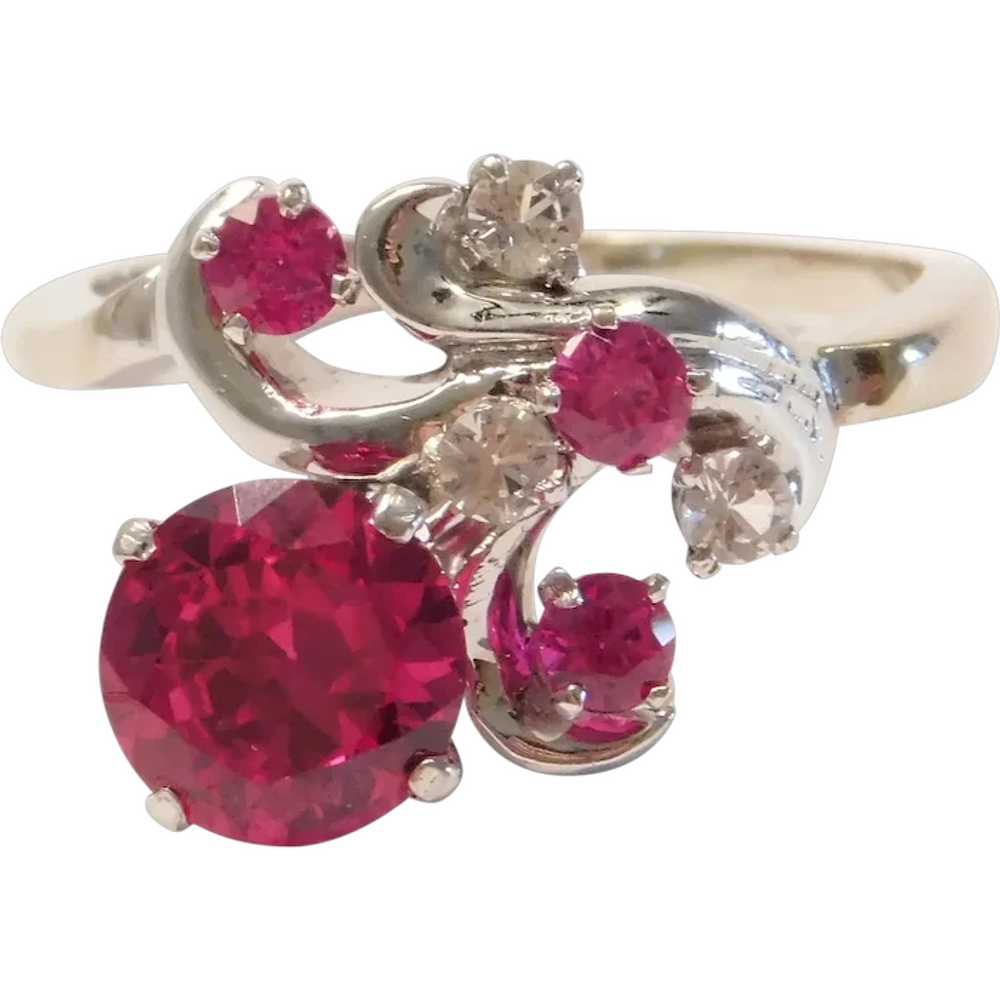 Vintage Created Ruby and White Spinel 2.15 ctw Ri… - image 1