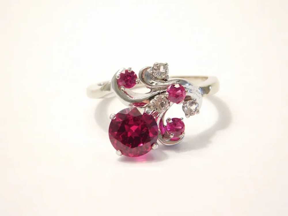 Vintage Created Ruby and White Spinel 2.15 ctw Ri… - image 4