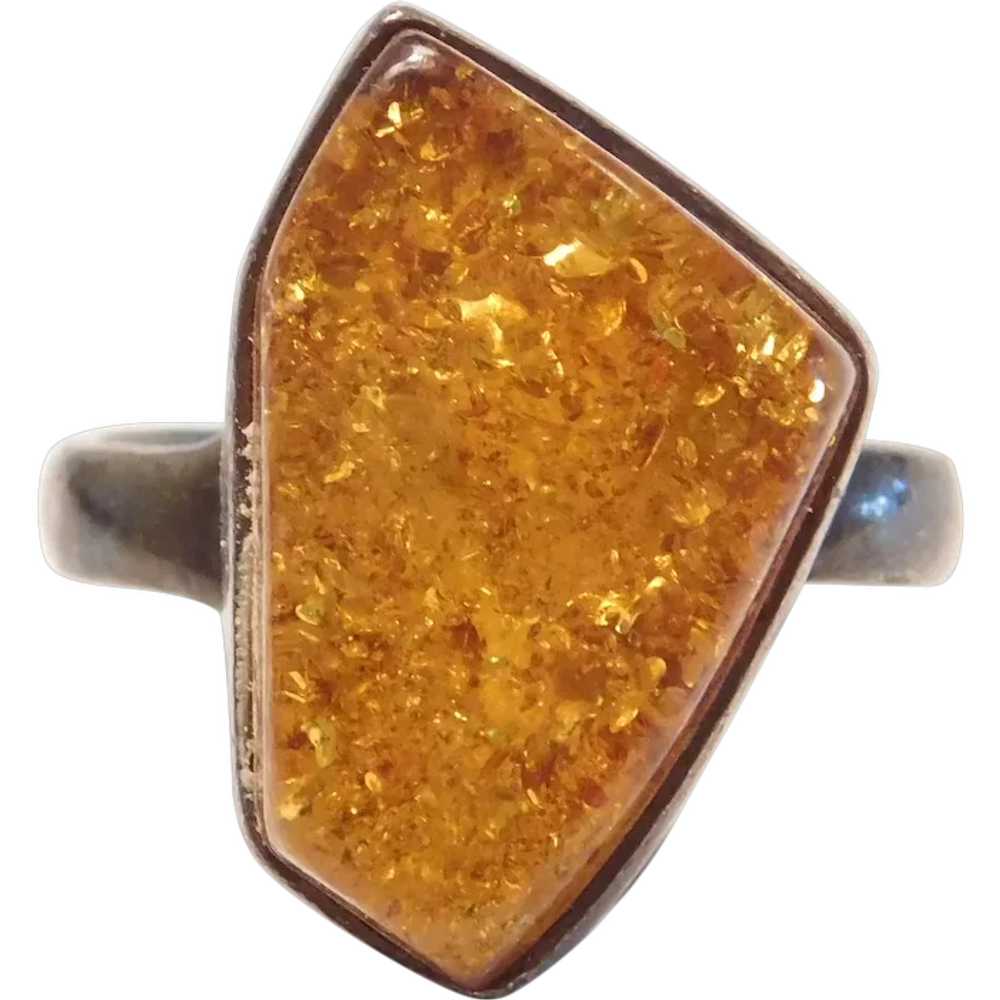 Vintage Baltic Honey Amber Ring Sterling Silver - image 1