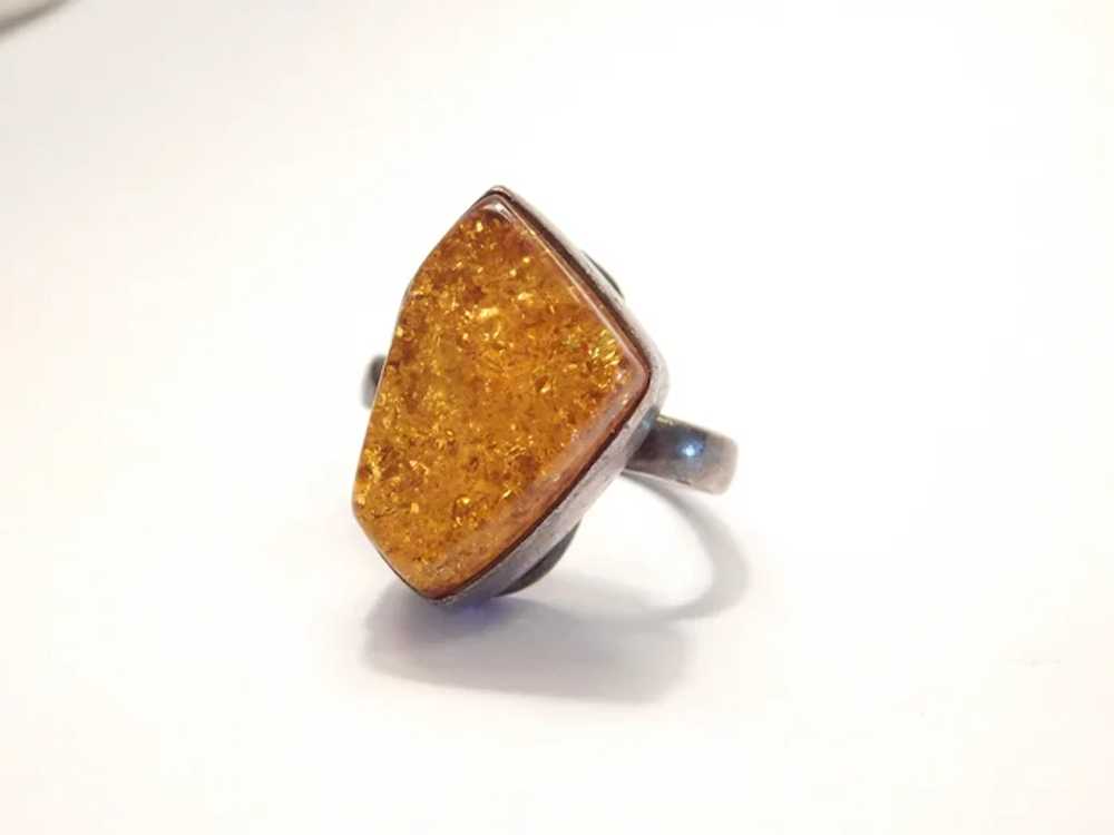 Vintage Baltic Honey Amber Ring Sterling Silver - image 2