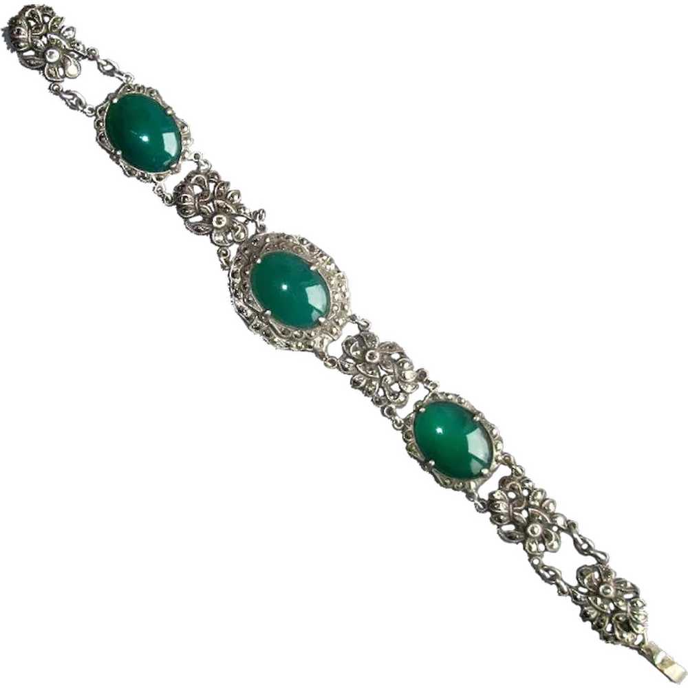 Sterling  & Marcasite Link Bracelet with Chrysopr… - image 1