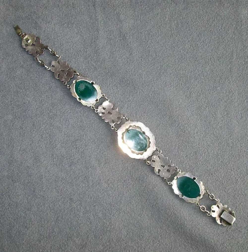 Sterling  & Marcasite Link Bracelet with Chrysopr… - image 2