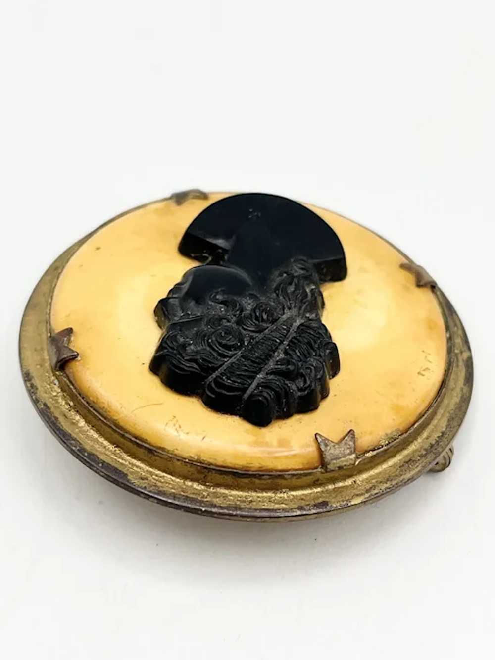 Vintage Black Cameo Celluloid Brooch Pin - image 4