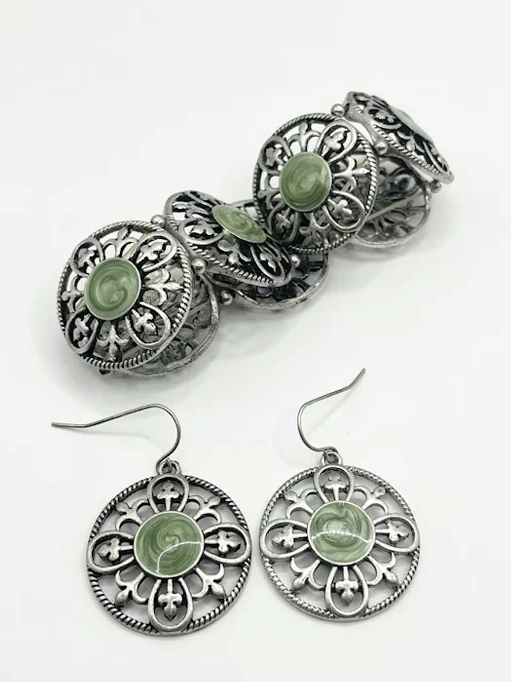 Vintage Green Enamel Bracelet & Earrings Jewelry … - image 3
