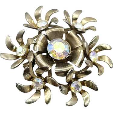 Vintage Rhinestone Flower Brooch Pin & Earring Set - image 1