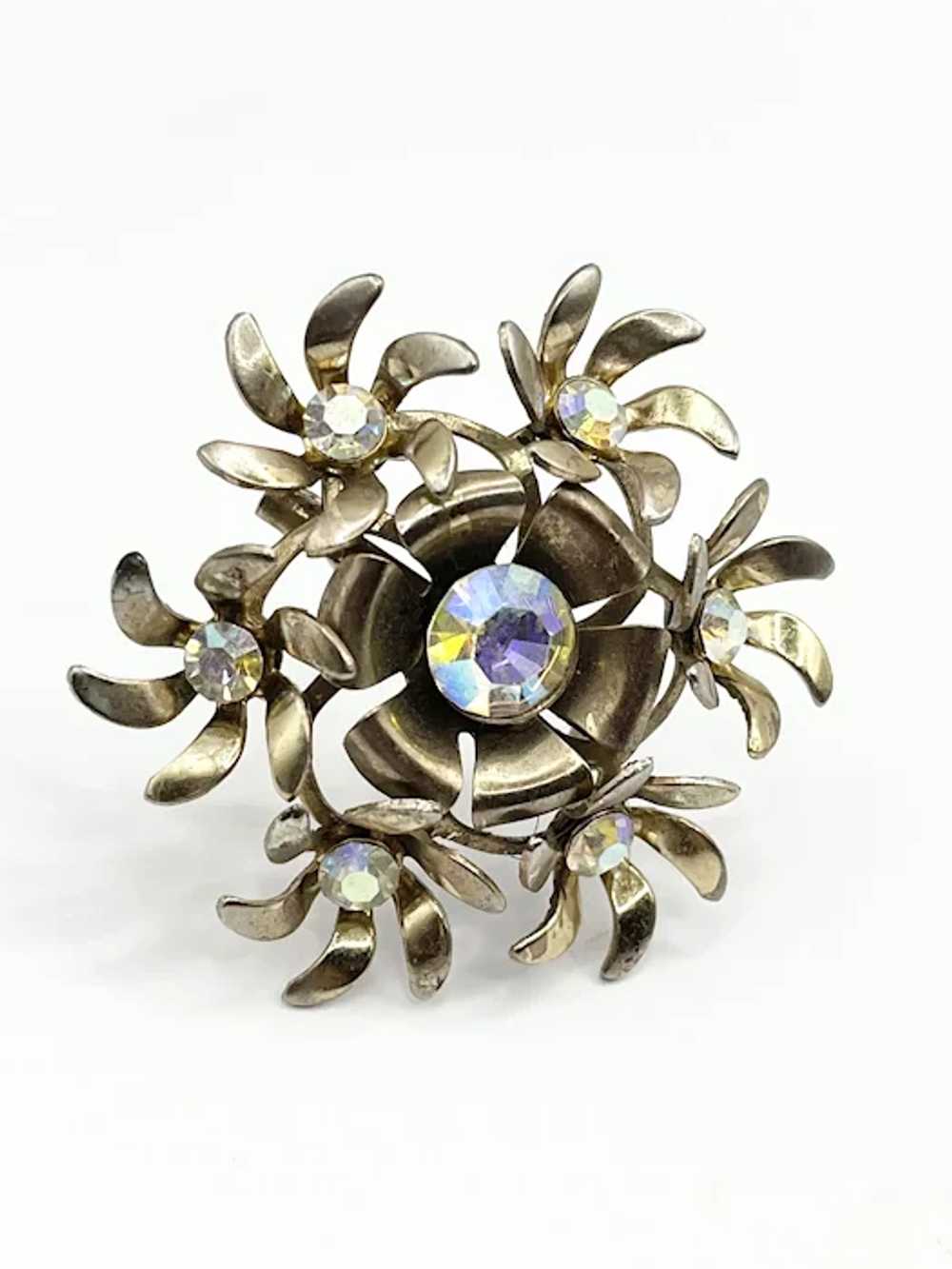 Vintage Rhinestone Flower Brooch Pin & Earring Set - image 5