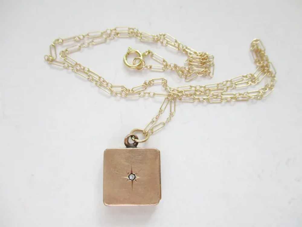 Antique Edwardian Light Rose GF Locket Square Loc… - image 3