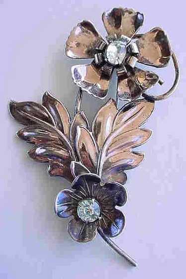 Large  Sterling Gold-wash Retro Flower Brooch