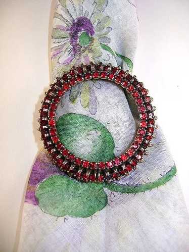 Warner Red Rhinestone Circle Brooch, Red and Class