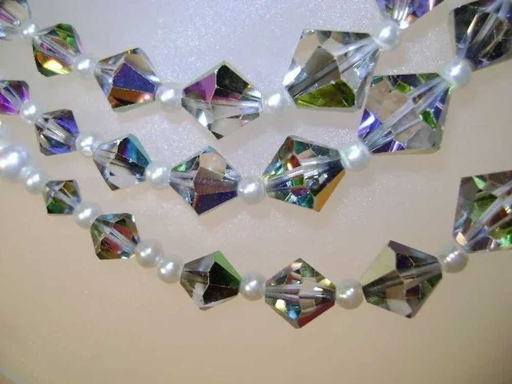 VINTAGE  Three Strand Pearl Beads with Aurora Bor… - image 1