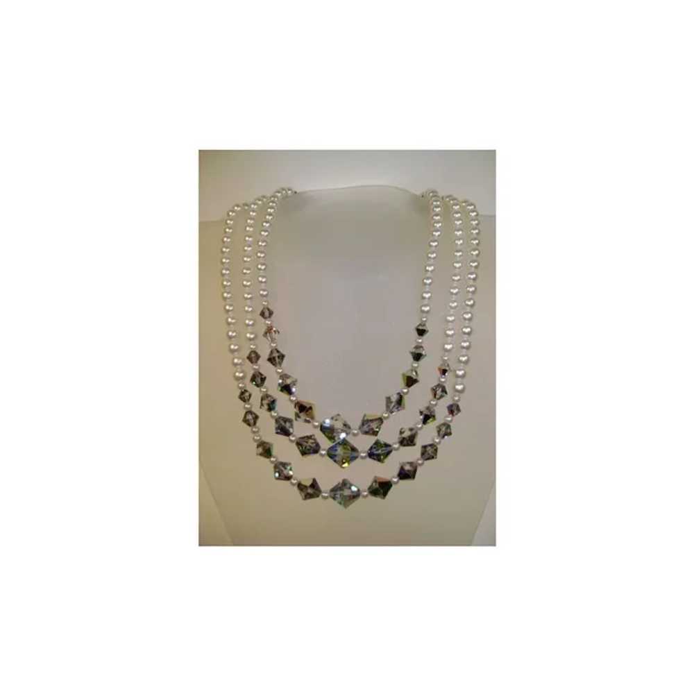 VINTAGE  Three Strand Pearl Beads with Aurora Bor… - image 2