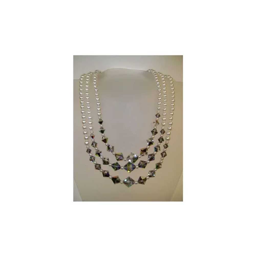 VINTAGE  Three Strand Pearl Beads with Aurora Bor… - image 3