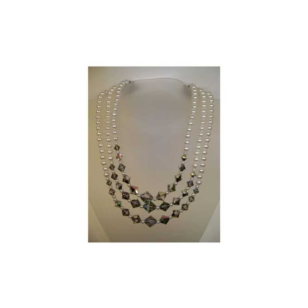 VINTAGE  Three Strand Pearl Beads with Aurora Bor… - image 4