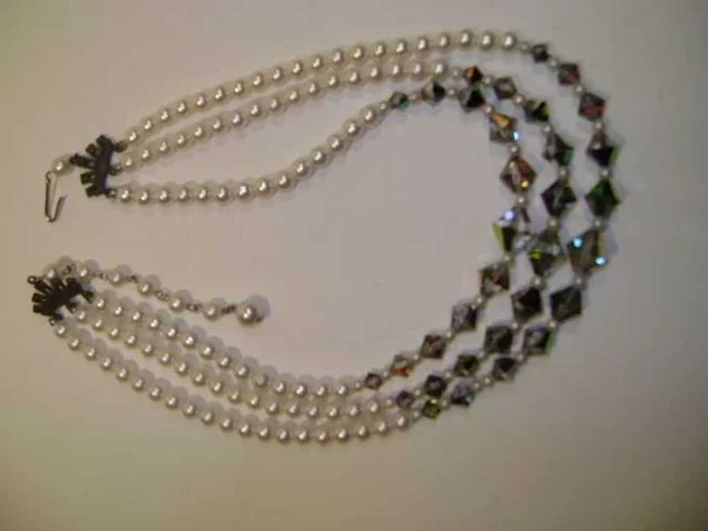VINTAGE  Three Strand Pearl Beads with Aurora Bor… - image 6