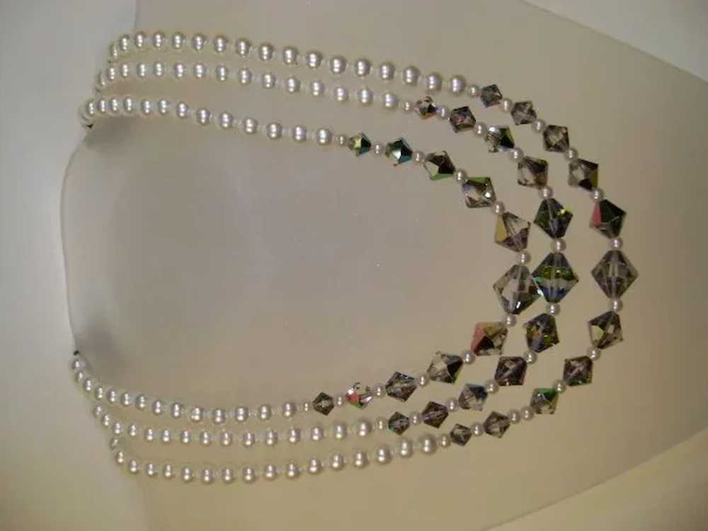 VINTAGE  Three Strand Pearl Beads with Aurora Bor… - image 7