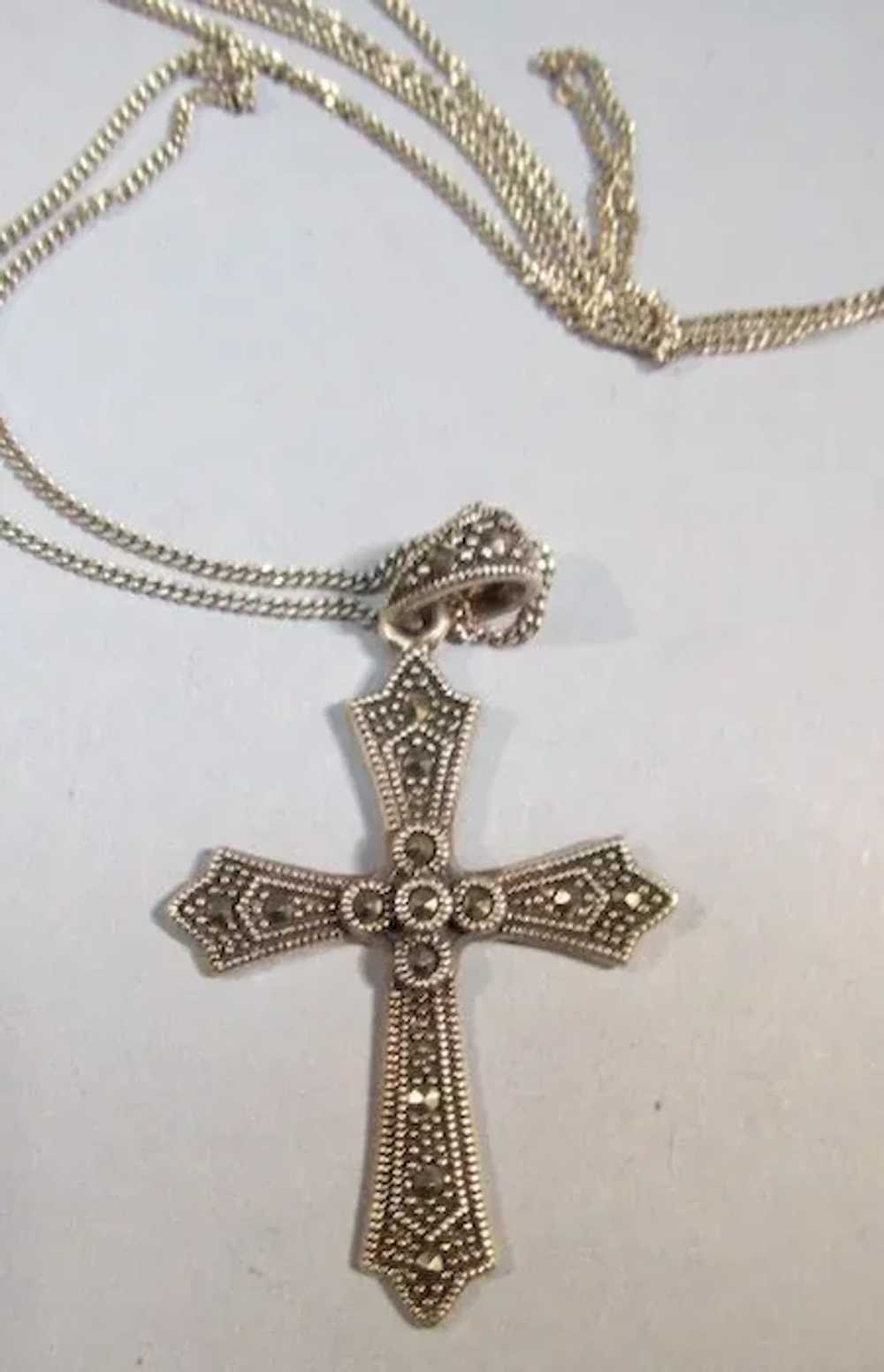 VINTAGE  Sterling and Marcsite Cross and Necklace - image 3