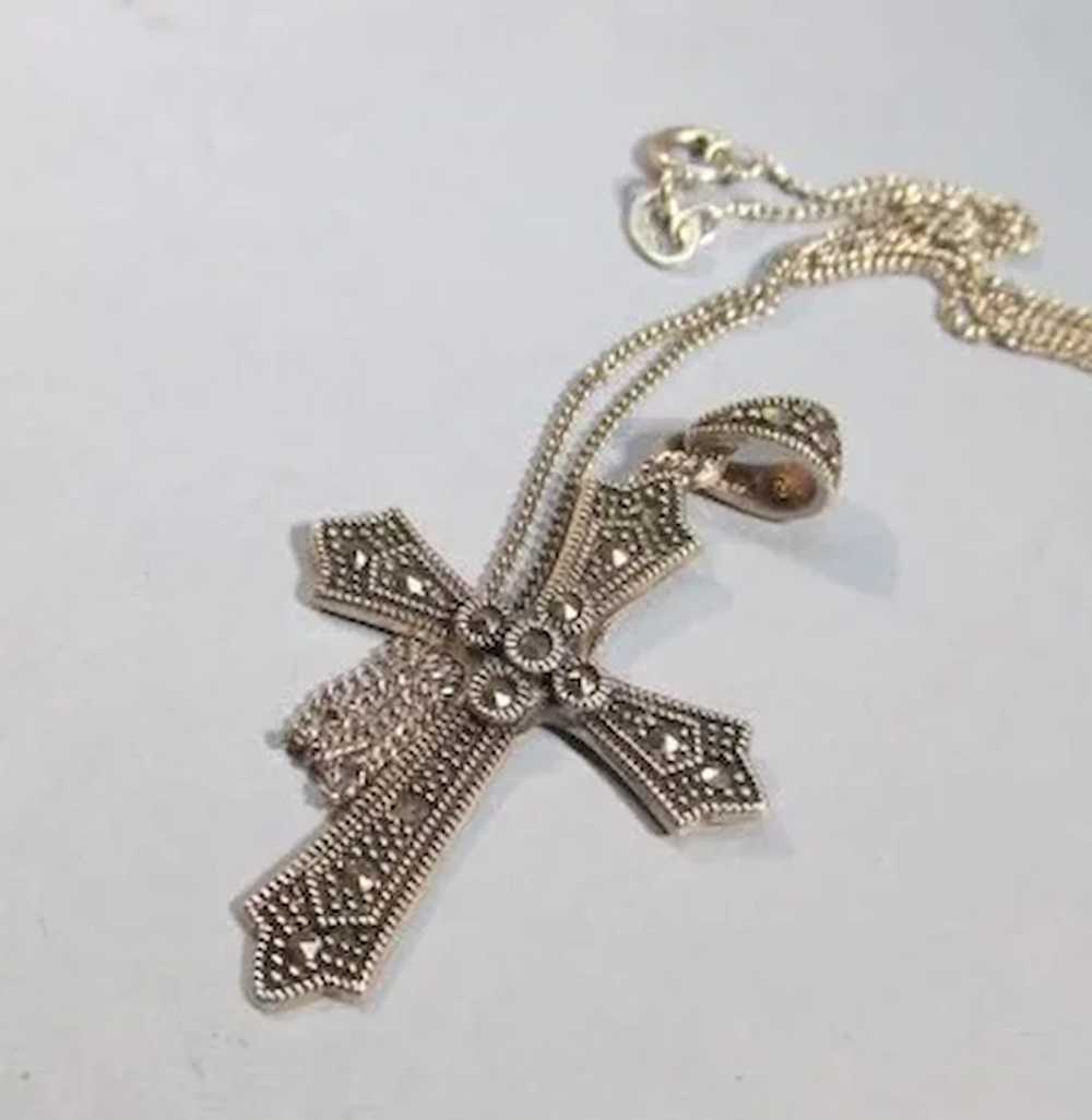 VINTAGE  Sterling and Marcsite Cross and Necklace - image 5