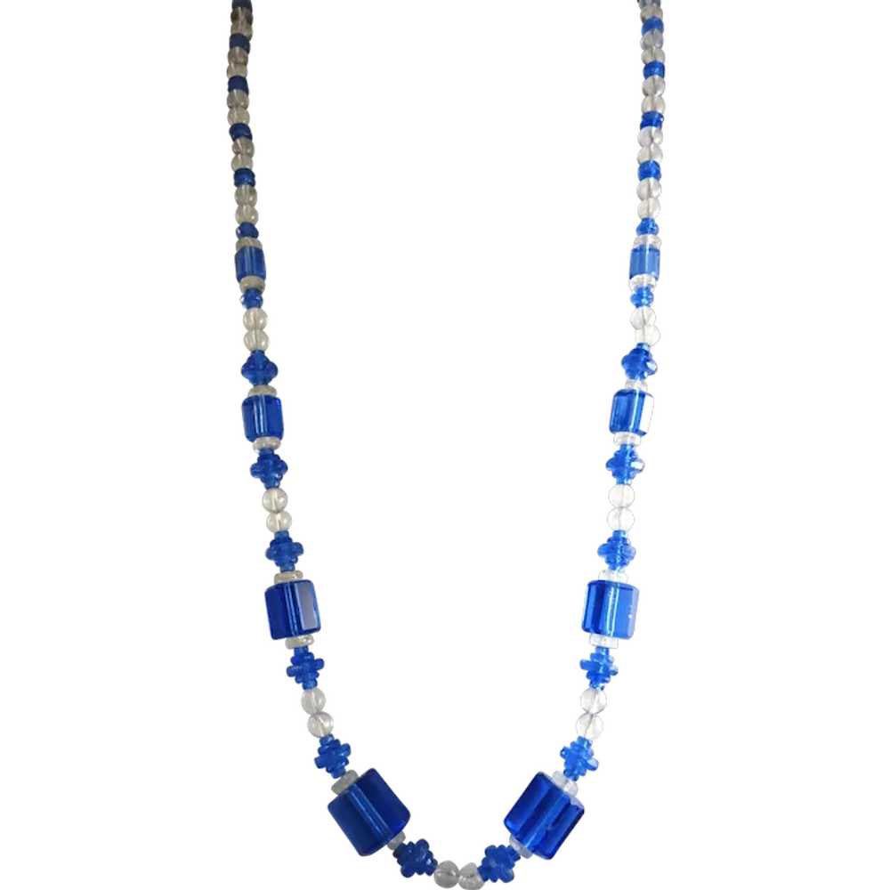 VINTAGE Blue Glass Endless Necklace  Beautiful Cz… - image 1