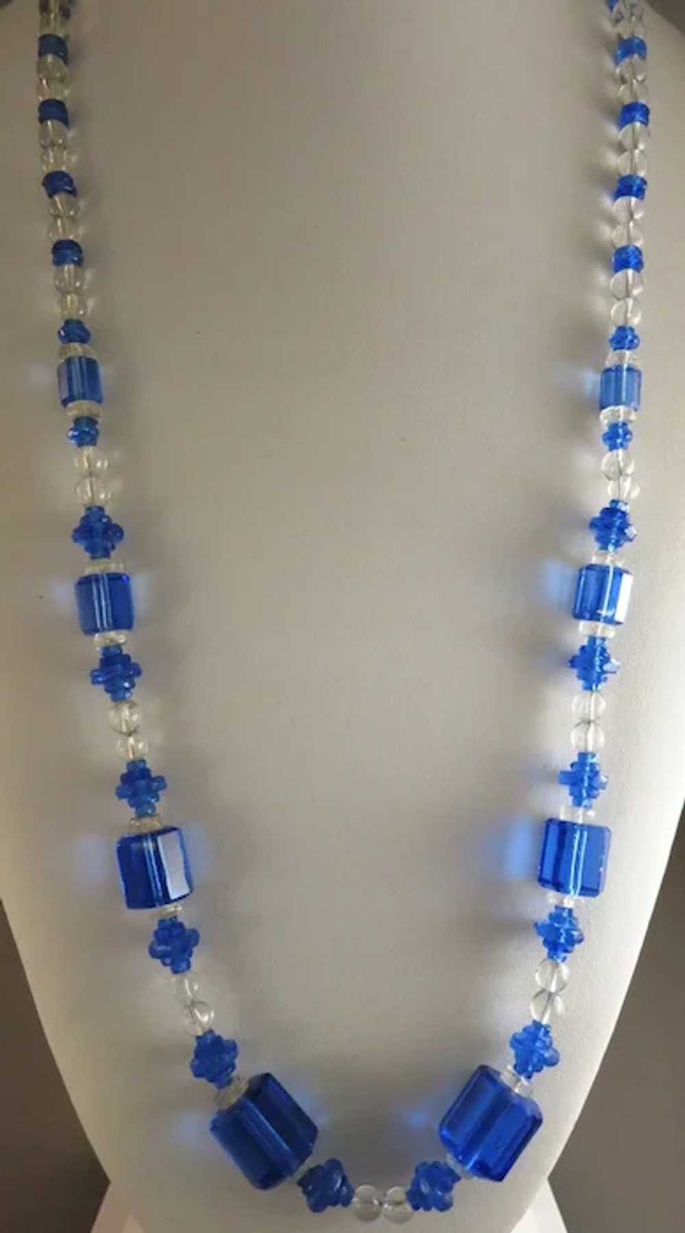 VINTAGE Blue Glass Endless Necklace  Beautiful Cz… - image 2