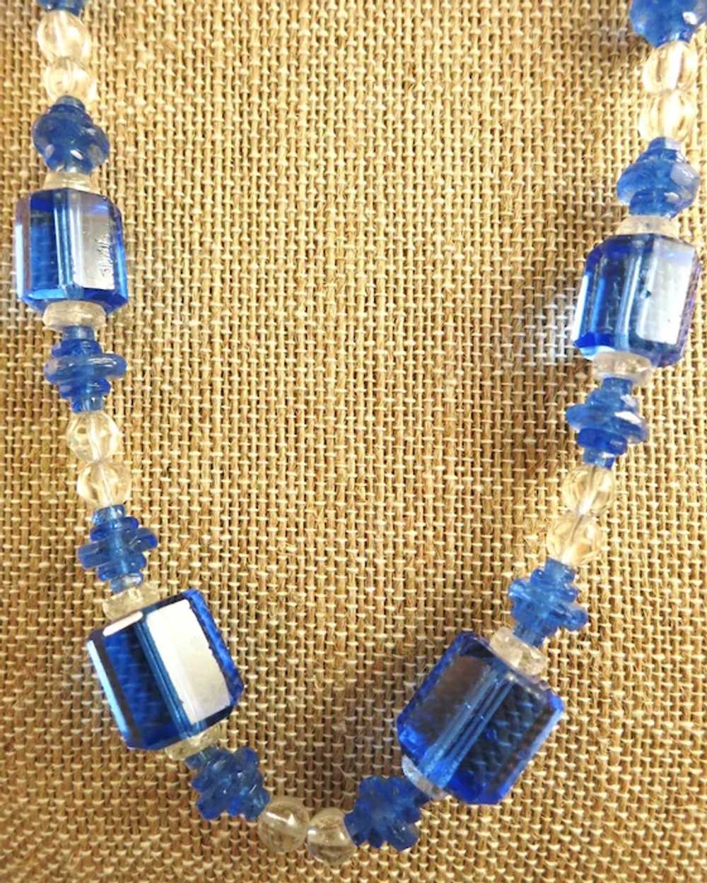 VINTAGE Blue Glass Endless Necklace  Beautiful Cz… - image 4
